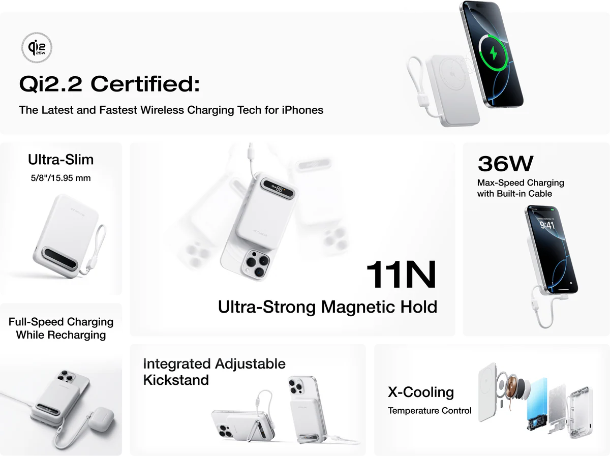Pin dự phòng EcoFlow RAPID Mag Qi2.2 Magnetic Power Bank (10,000mAh, 25W, Built-in USB-C Cable) - Ecoflow Việt Nam